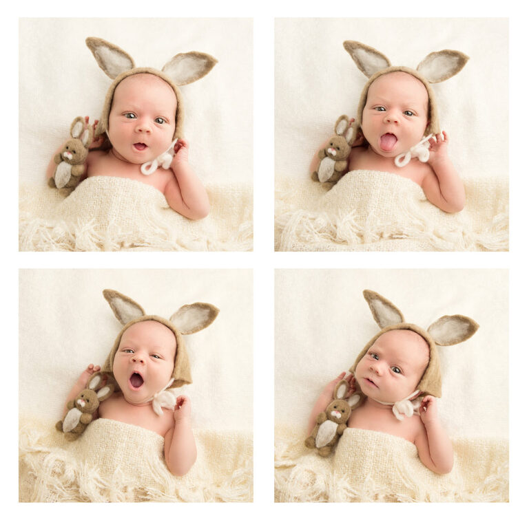 Newborn baby in Easter rabbit bonnet